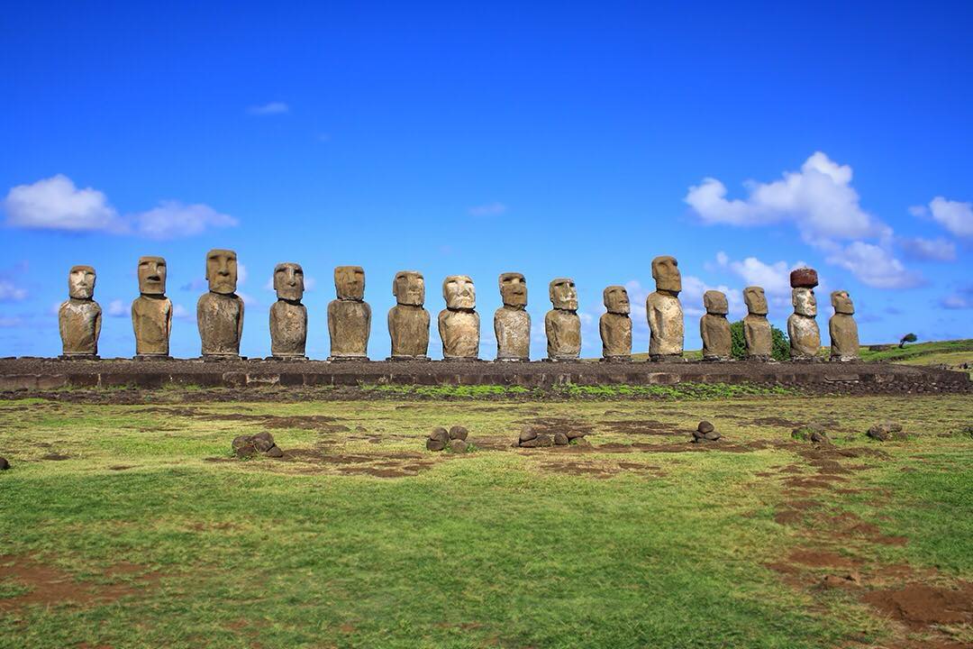 The Ahu Tongariki statues on Rapa Nui (Easter Island) in the middle of the South Pacific.⠀
⠀
At Ahu Tongariki, 15 imposing statues stand to attention creating the postcard picture we’ve all seen on National Geographic covers and Discovery Channel documentaries. Set against a brilliant blue sky or crimson sunset, Tongariki is the most breathtaking site on the island – one you’ll definitely want to visit twice.⠀
⠀
#EasterIsland #RapaNui #IsladePascua #moai #science #MilkyWay #adventure #island #travel #travelgram #wanderlust #vacation #instatravel #view #travelphotography