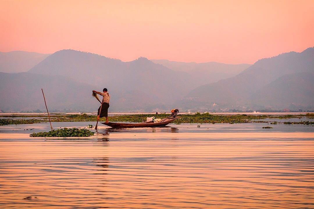 A fisherman on Inle Lake in Myanmar demonstrates the balancing act of fishing on one leg! ⠀
⠀
The traditional and rather unusual technique has been developed over centuries so the fishermen can stand and row the boat while they fish. Standing allows them to see through the reeds that lie just beneath the surface in the shallow waters of the lake. ⠀
⠀
Day 3 on assignment with @gadventures and @lonelyplanet.⠀
⠀
#lpPathfinders #GAdv #lonelyplanet #Myanmar #Yangon #Burma #ShwedagonPaya #travel #sunset #travelgram #wanderlust #vacation #instatravel #adventure #view #travelphotography