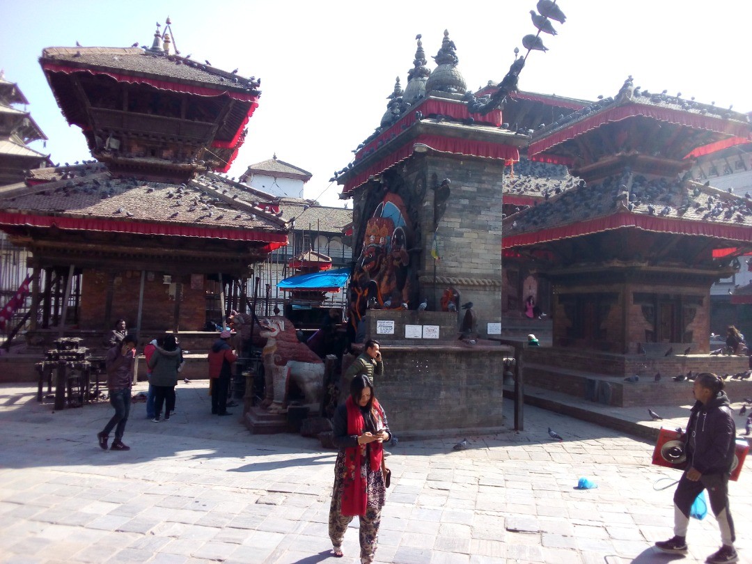 It is Kaalbhairab statue in the Kathmandu Darbar square - It is an old royal palace courtyard and a number of temples. There is a Kumari house (Living God). after the earthquake of 2015 (rebuilding). The most of the culture of Nepal lies in the Kathmandu valley; among those cultural sites, the important one is the Hanuman-dhoka Durbar Square. The name Hanuman-dhoka Durbar came from the statue of Hanuman established by the King Pratap Malla at the entrance The Hanuman-dhoka Royal Palace is included in the Protected Monuments. #kathmandudarbarsquare #kaalbhairab #kathmandu