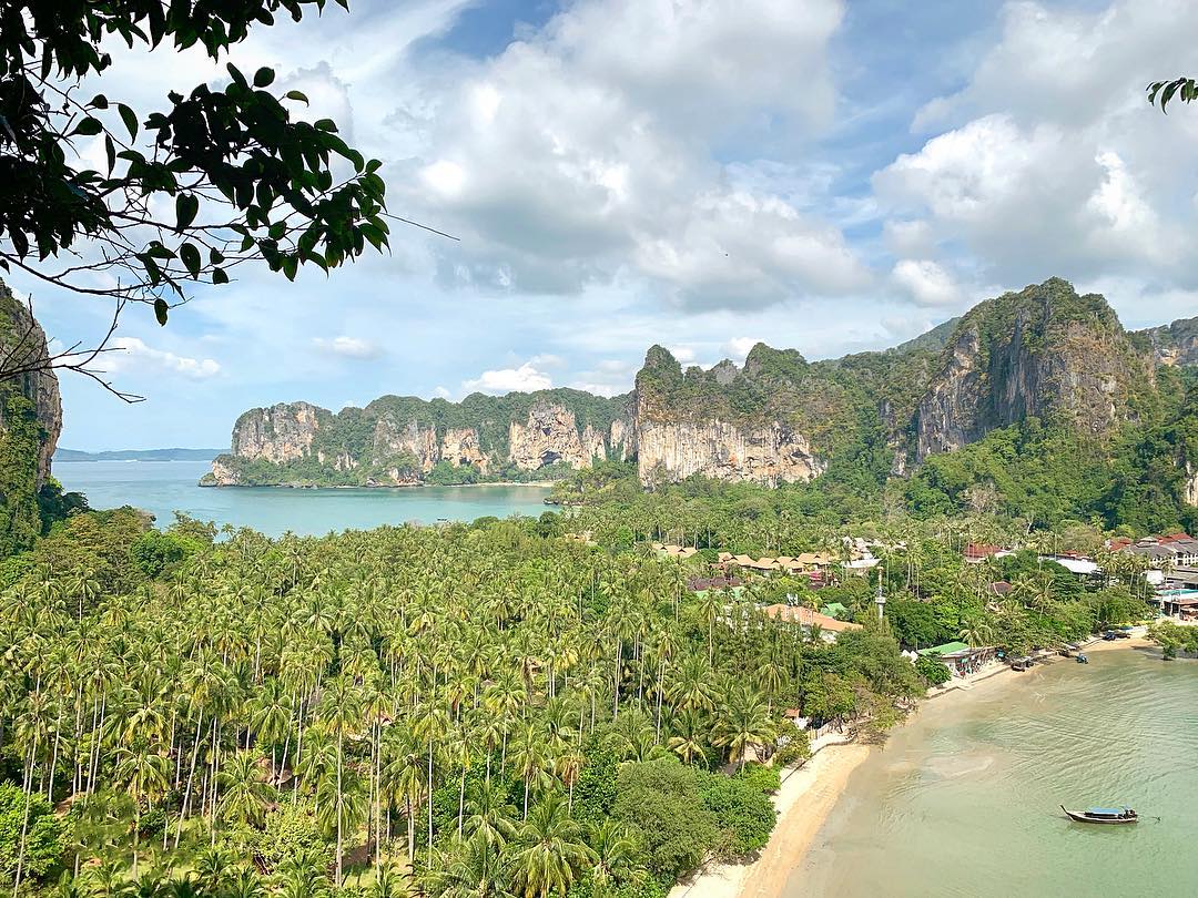 View over Railay West beach and Railay East beach. The hike to get there was a bit challenging but totally worth it. #railay #railaybay #railaywest #railayeast #beach #thailand #asia #travel #view #viewpoint #hike #krabi #aonang