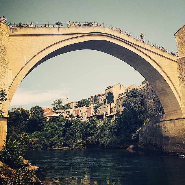 Stari Most bridge, Stari Grad (old town) Bosnia & Herzogovina ✈️☀️⚓️#bridge #historical #starimost #starigrad #bosnia #herzogovina #europe #swim #sunny #summer #yayinstravels #yayineurope2014 #summer2014